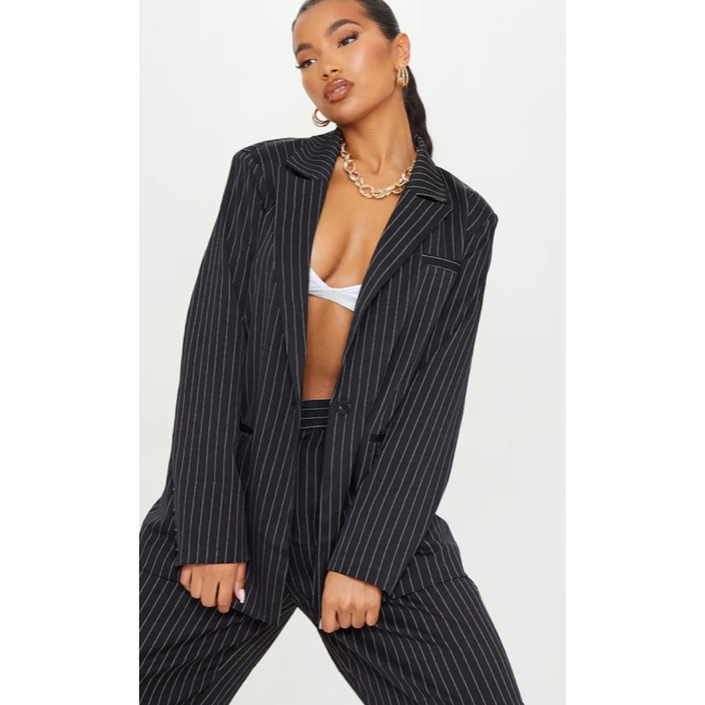Black Pinstripe Oversized Blazer & Cigarette Pants